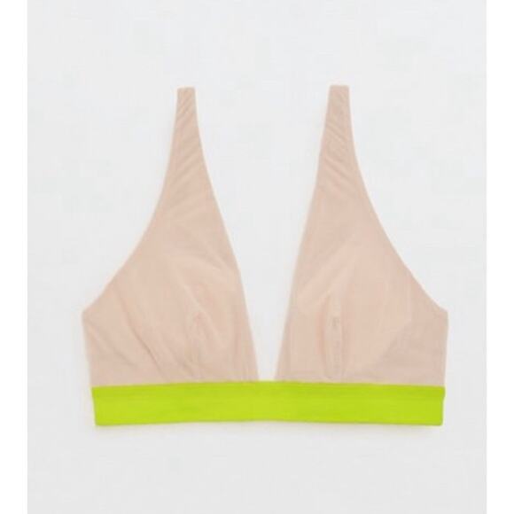 AERIE SMOOTHEZ MESH PLUNGE BRALETTE Sand size L NWT - Picture 2 of 6